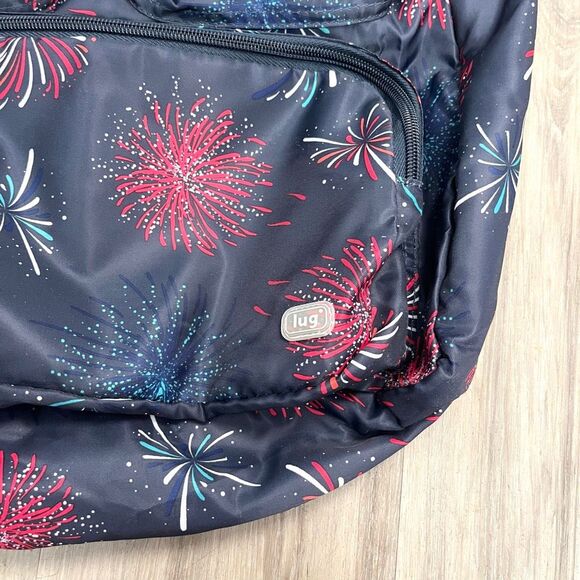 Lug Tote Women’s OS Navy Blue Fireworks Print Puddle Jumper Lightweight Packable - Picture 2 of 9